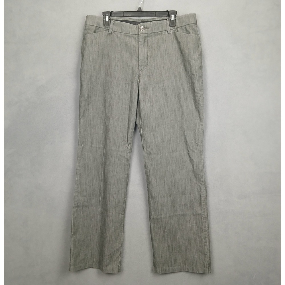 Lee Flex Motion Pants Women's 34 Gray Mid Rise Flat Front Regular Fit Wide Leg